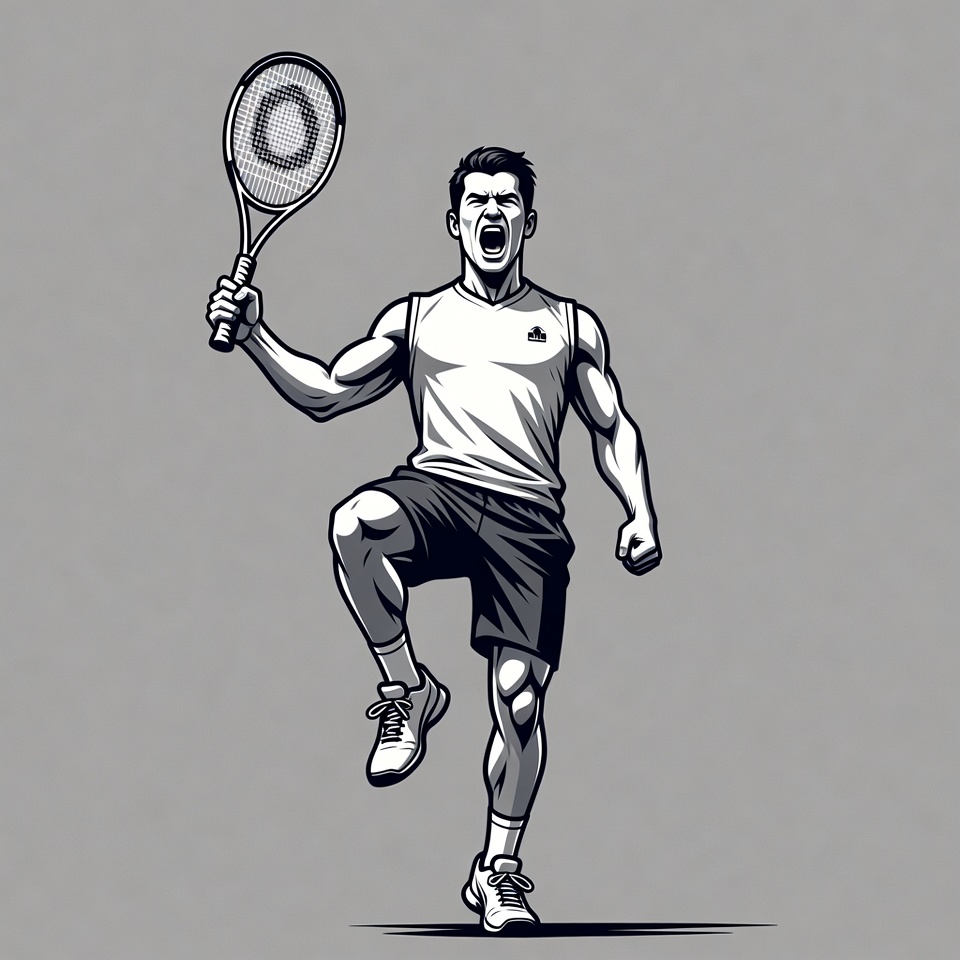 Muscular man celebrating tennis victory Muscular man celebrating tennis victory