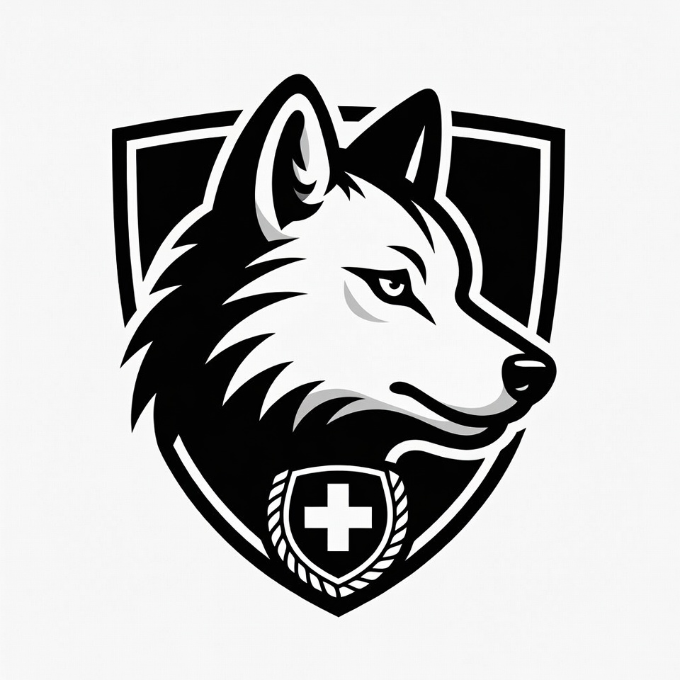 Husky Dog Shield Emblem with Cross Husky Dog Shield Emblem with Cross