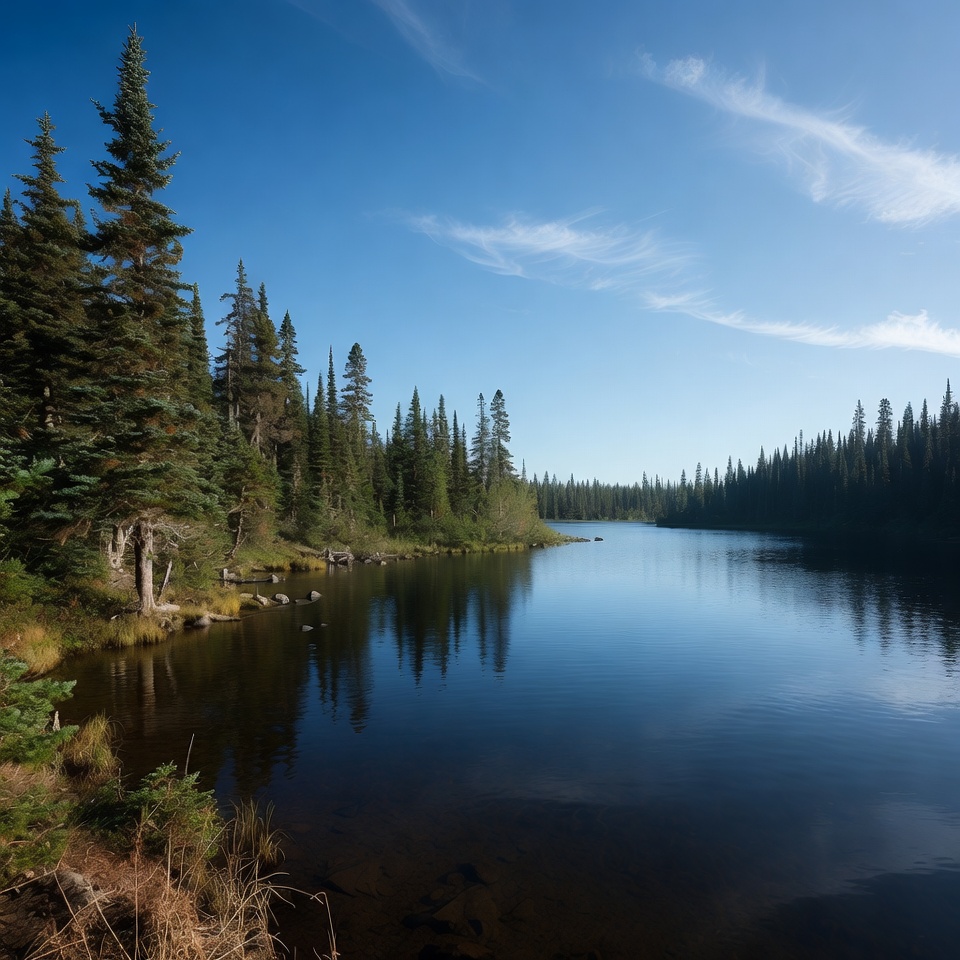 Serene Lake Surrounded by Pine Forest Serene Lake Surrounded by Pine Forest