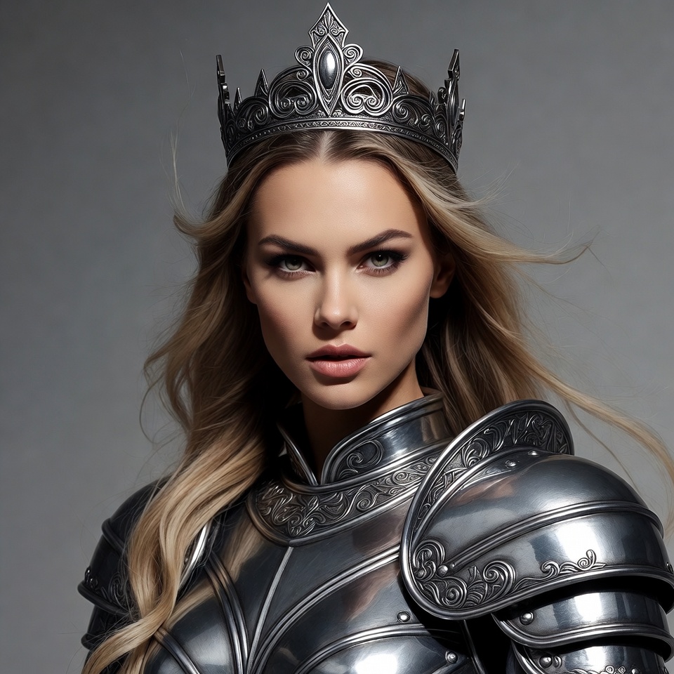 Blonde woman in silver crown and armor Blonde woman in silver crown and armor