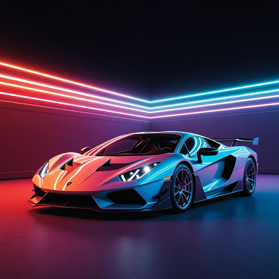 Neon-Lit Lamborghini Supercar Neon-Lit Lamborghini Supercar