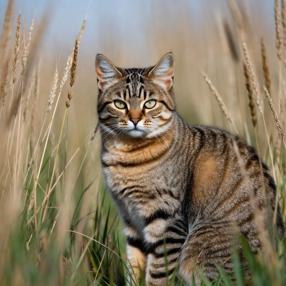 Tabby cat in wheat field Tabby cat in wheat field