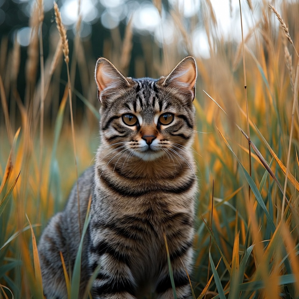 Tabby kitten in wheat field Tabby kitten in wheat field