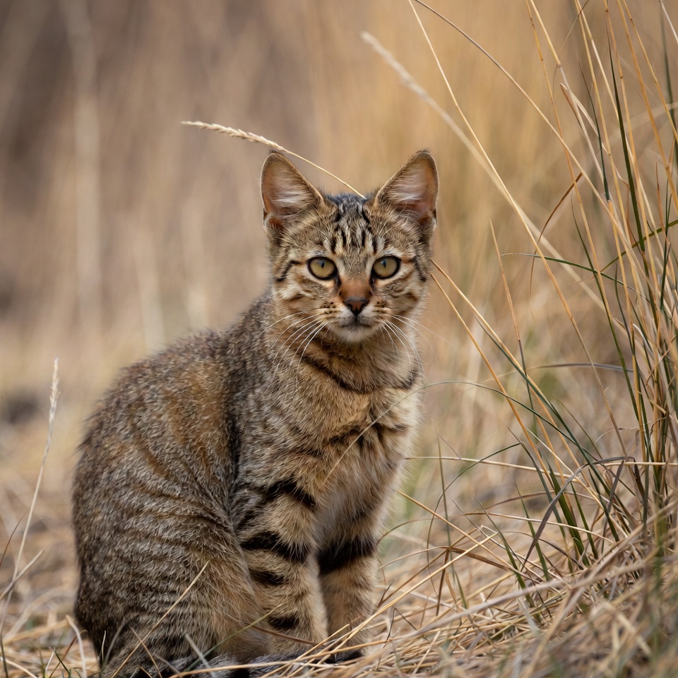 Tabby kitten in tall grass Tabby kitten in tall grass