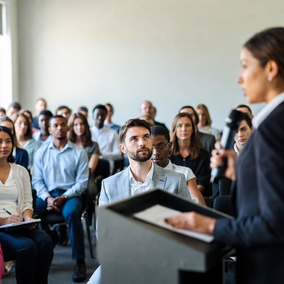 Woman speaking at business conference Woman speaking at business conference