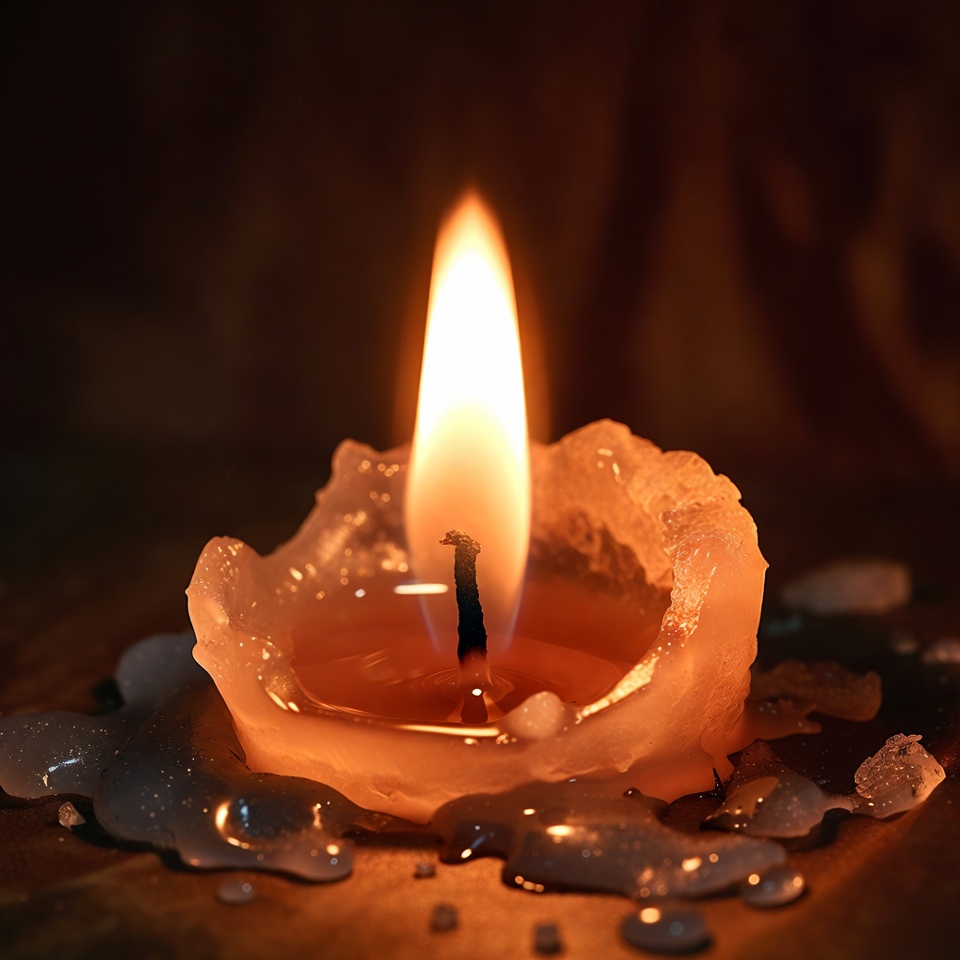Burning Candle with Melted Wax Burning Candle with Melted Wax
