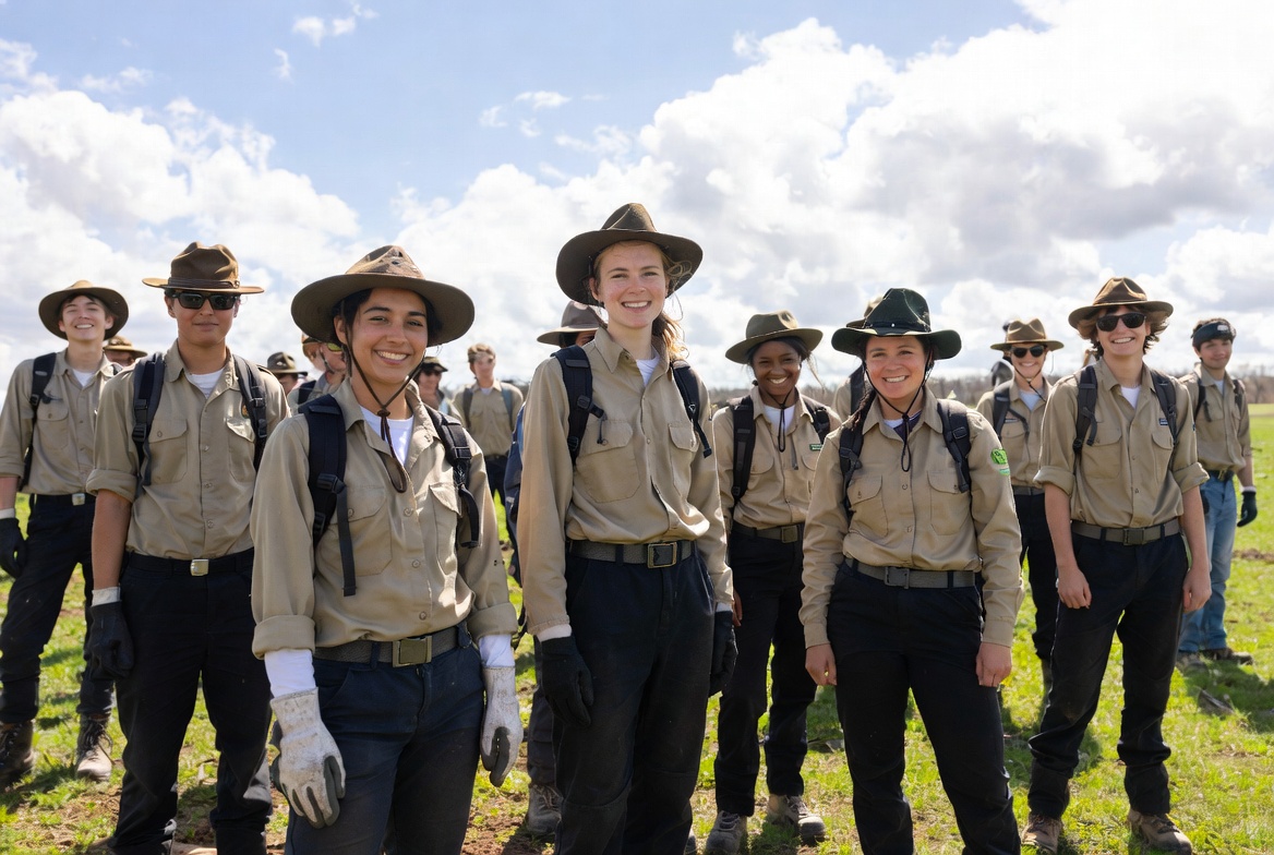 Group of park rangers standing outdoors Group of park rangers standing outdoors