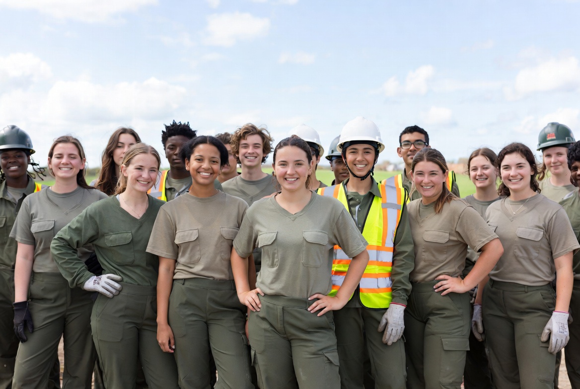 Diverse construction workers group smiling outdoors Diverse construction workers group smiling outdoors