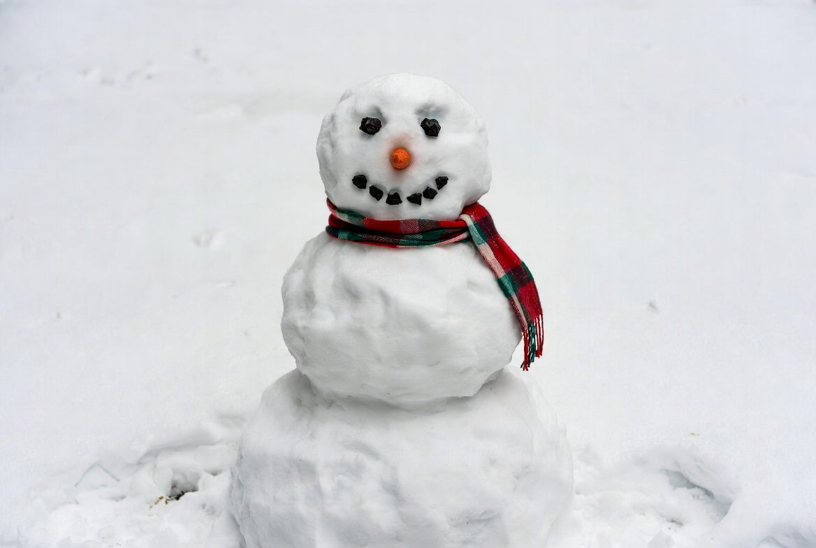 Snowman with red scarf in snow Snowman with red scarf in snow
