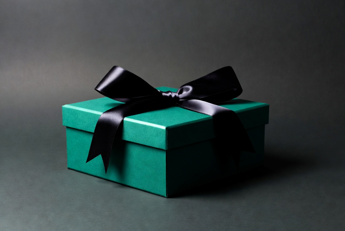 Green gift box with black bow Green gift box with black bow