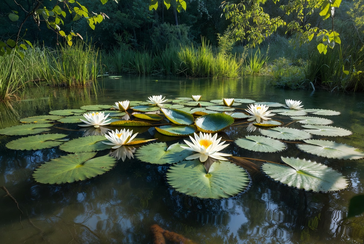 White Water Lilies in Pond White Water Lilies in Pond
