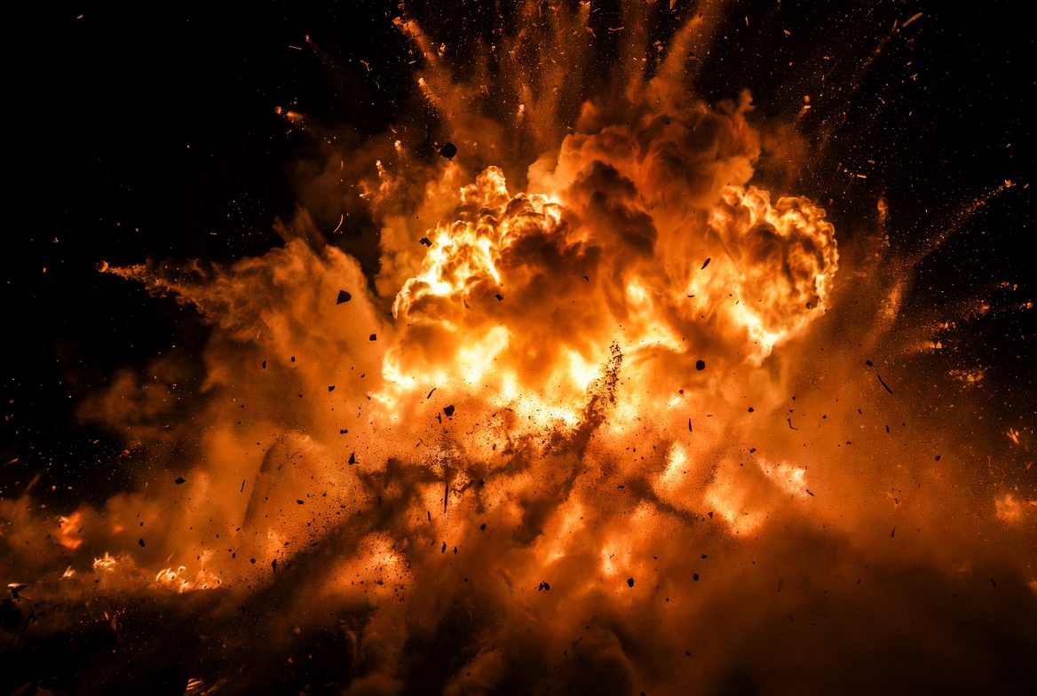 Massive fiery explosion burst Massive fiery explosion burst