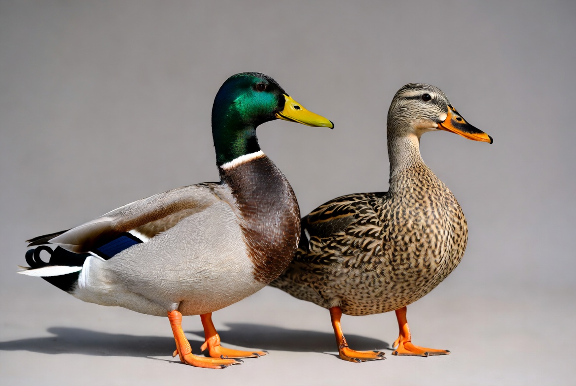 Male and female mallard ducks standing Male and female mallard ducks standing