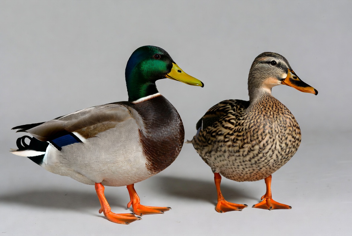 Male and female mallard ducks standing Male and female mallard ducks standing