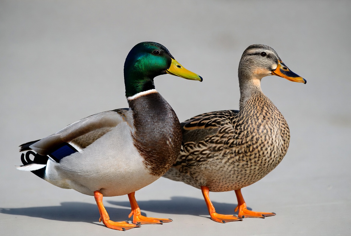 Male and Female Mallard Ducks Standing Male and Female Mallard Ducks Standing