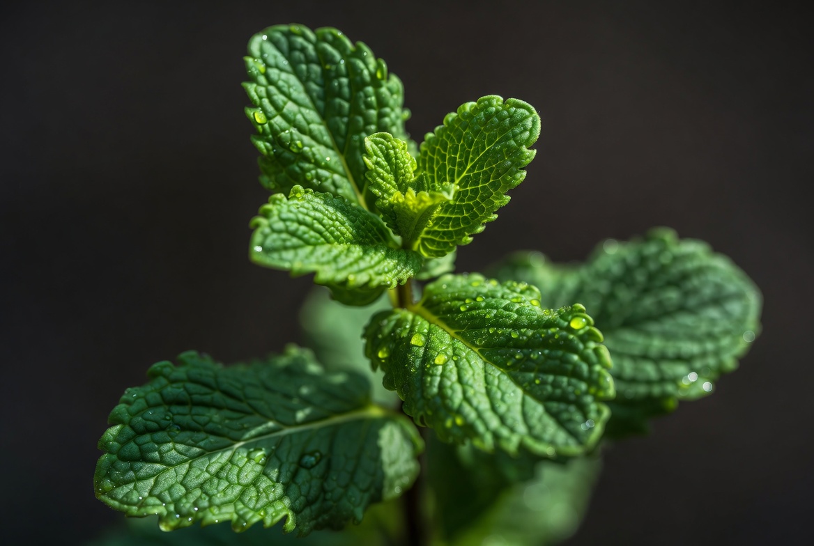 Fresh Mint Leaves with Dew Drops Fresh Mint Leaves with Dew Drops