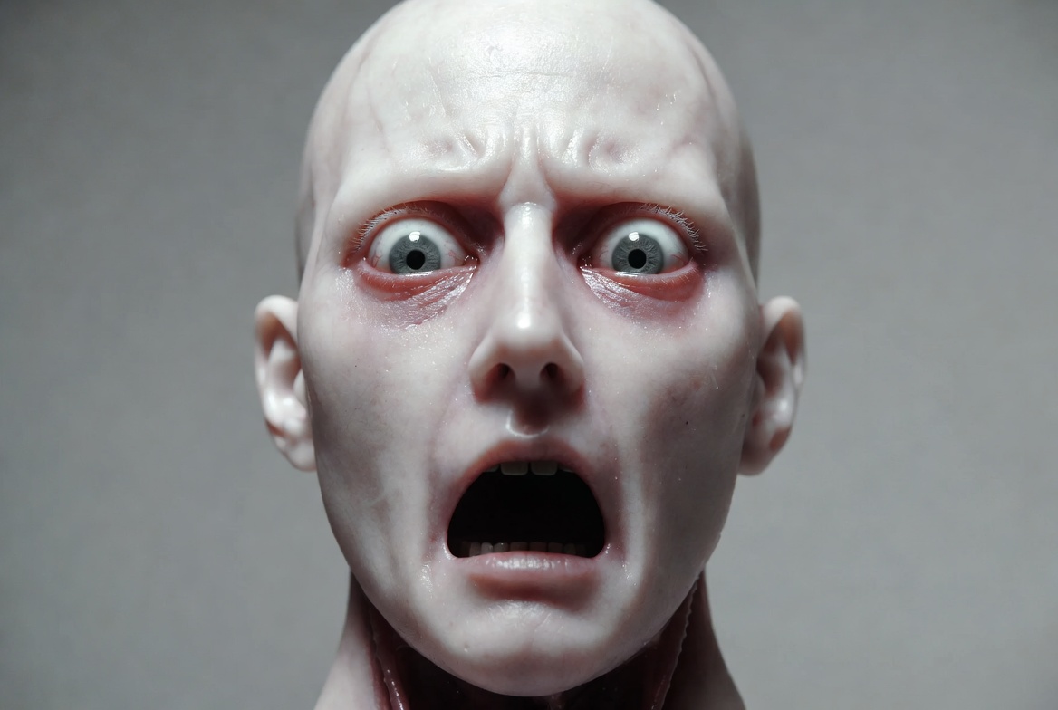 Terrified bald man screaming Terrified bald man screaming