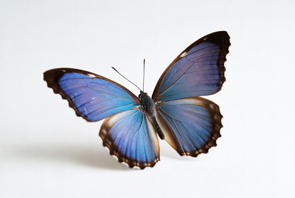 Blue Morpho Butterfly on White Background Blue Morpho Butterfly on White Background