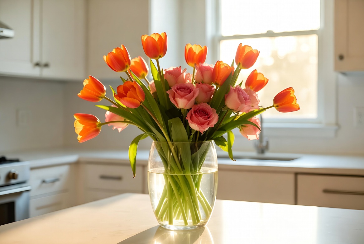 Orange Tulips and Pink Roses Bouquet Orange Tulips and Pink Roses Bouquet