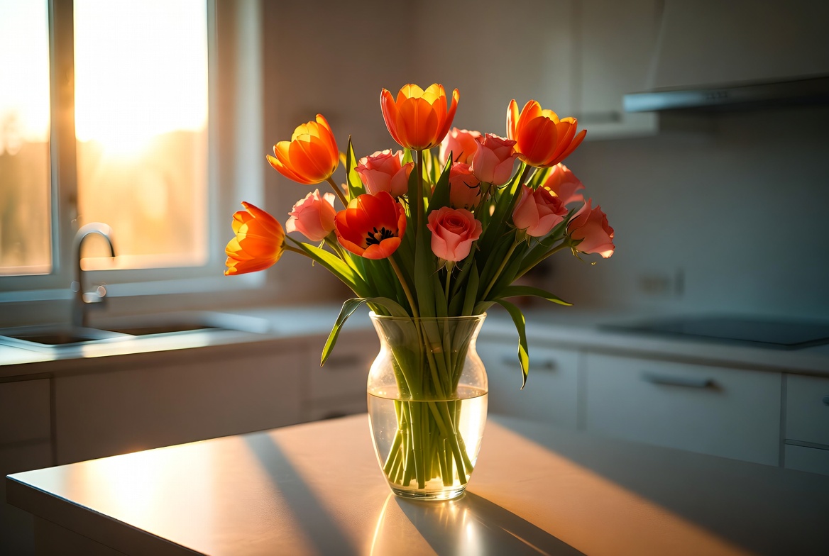 Orange Tulips in Glass Vase Orange Tulips in Glass Vase