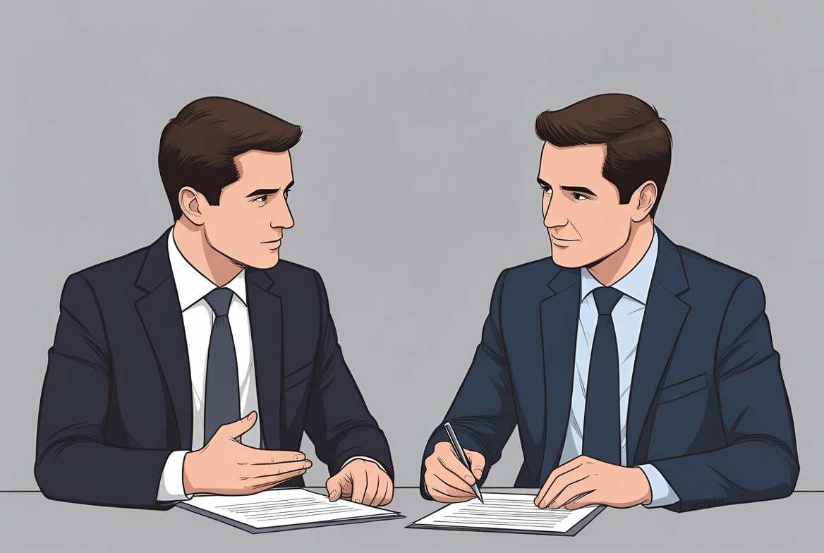 Two businessmen discussing documents Two businessmen discussing documents