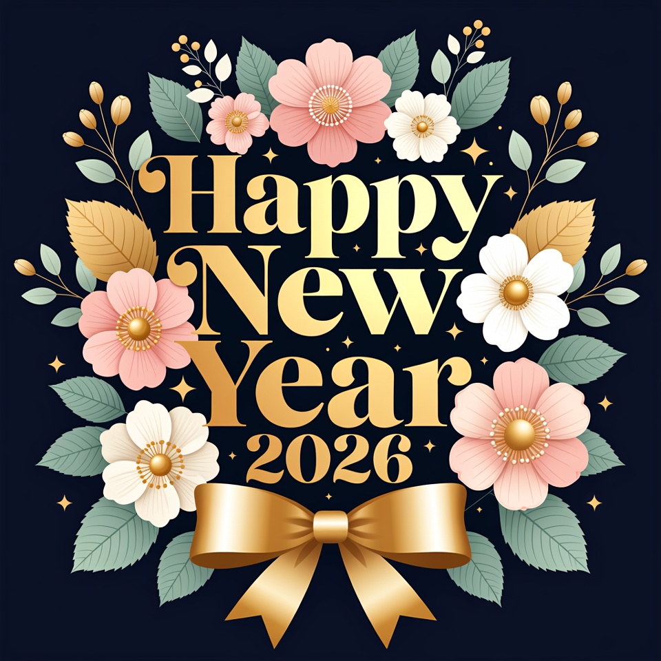 Happy New Year 2026 Floral Illustration Happy New Year 2026 Floral Illustration