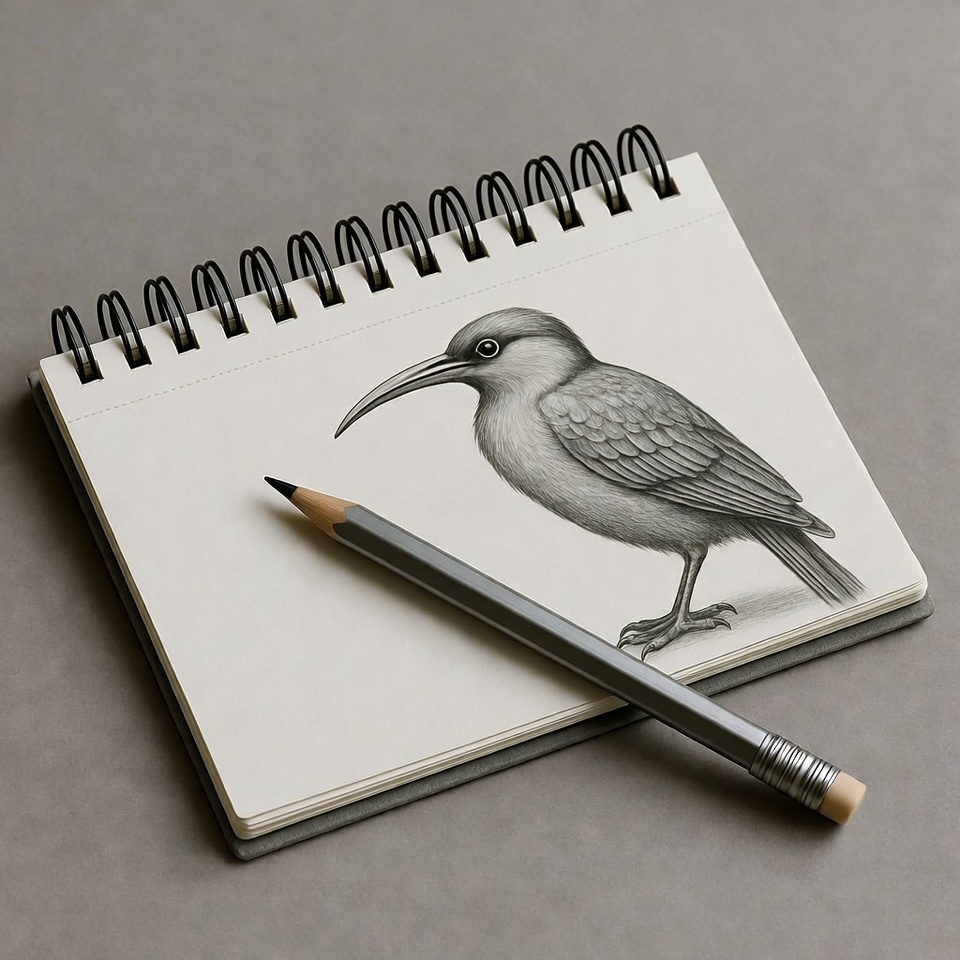 Pencil Sketch of Curlew Bird in Notebook Pencil Sketch of Curlew Bird in Notebook