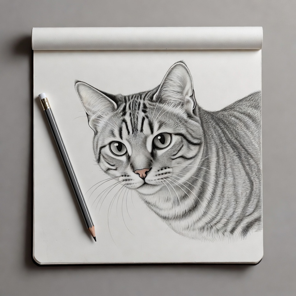 Pencil drawing of tabby cat Pencil drawing of tabby cat