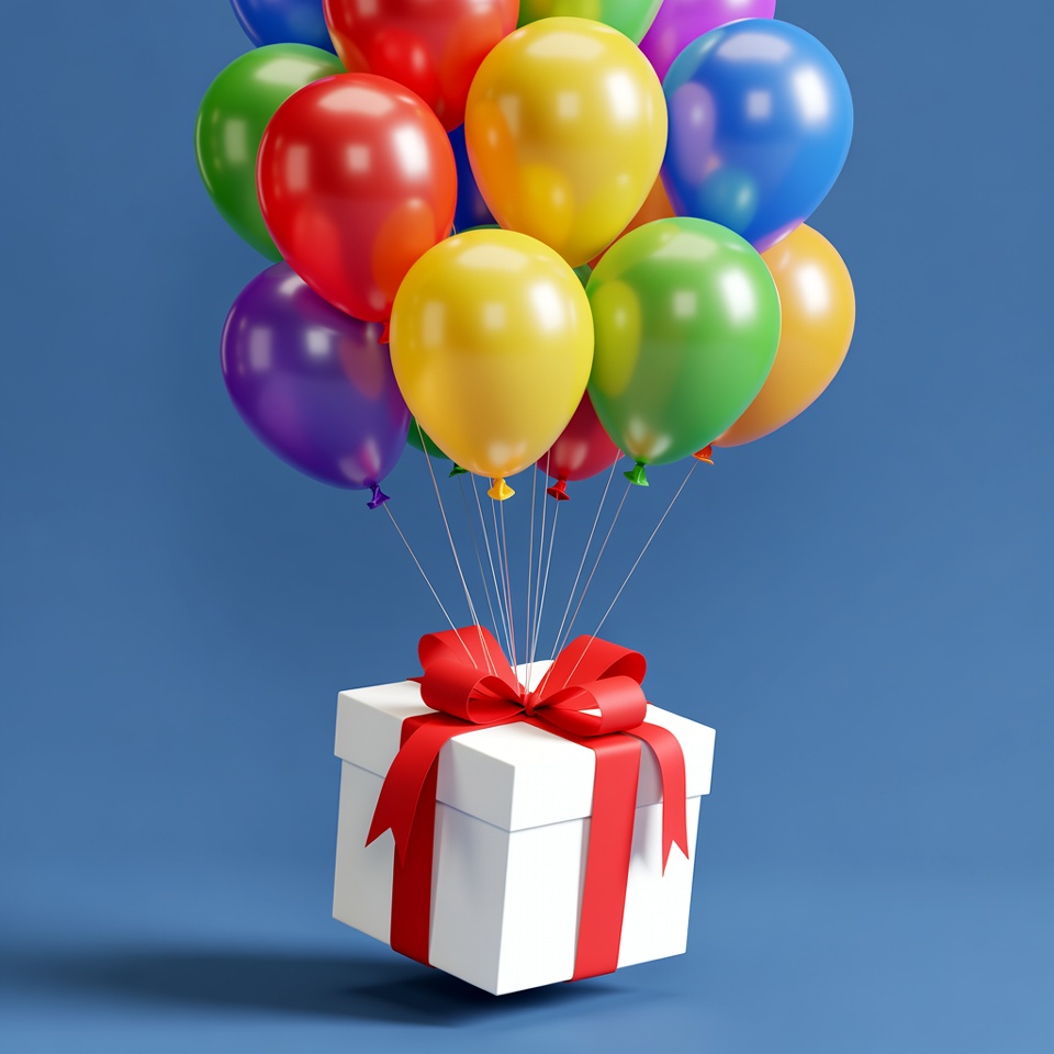 Colorful Balloons over Gift Box Colorful Balloons over Gift Box