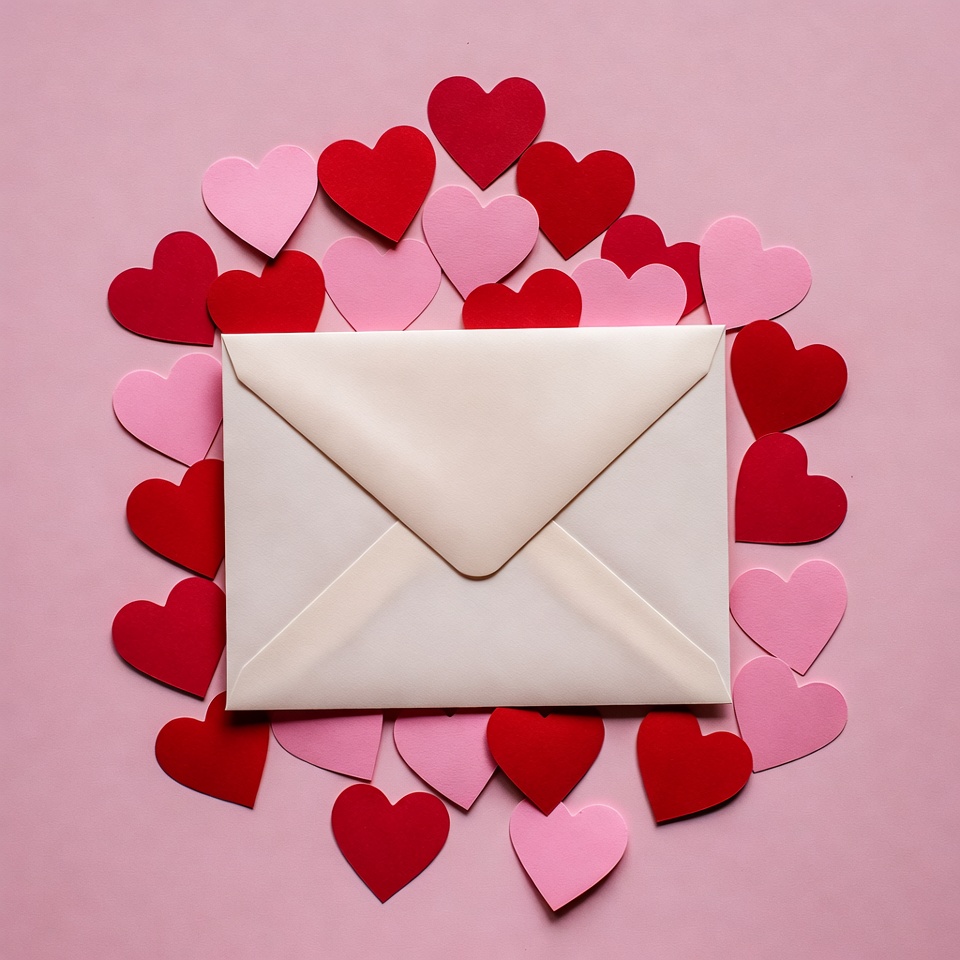 White Envelope Surrounded by Hearts White Envelope Surrounded by Hearts