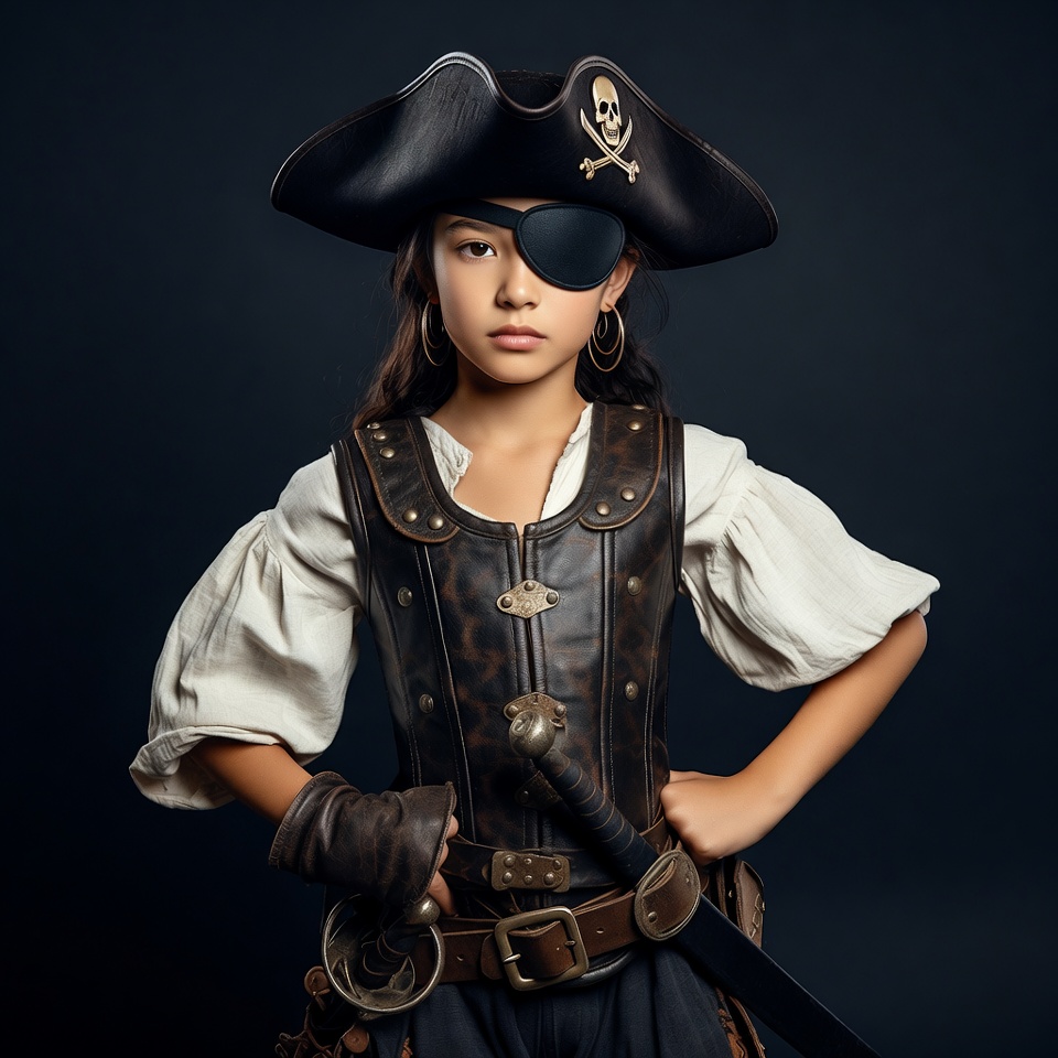 Young Asian girl in pirate costume Young Asian girl in pirate costume