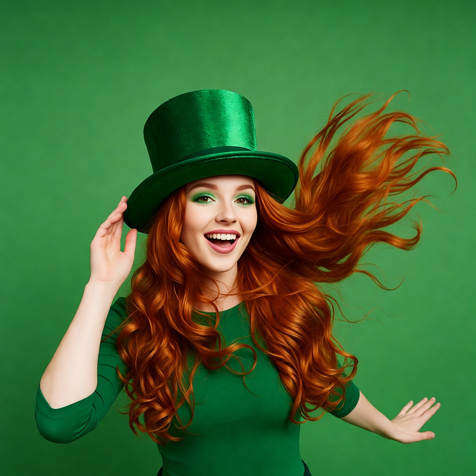 Redhead woman in green top hat Redhead woman in green top hat