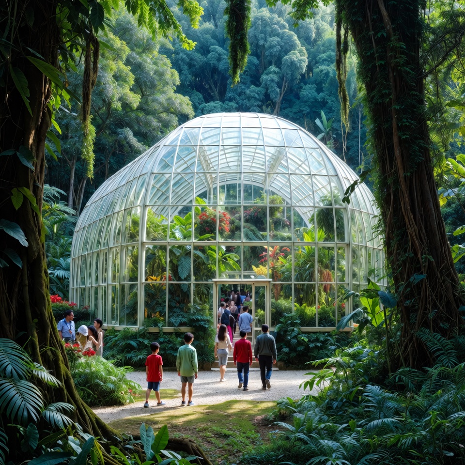 Glass Dome Conservatory in Lush Jungle Glass Dome Conservatory in Lush Jungle