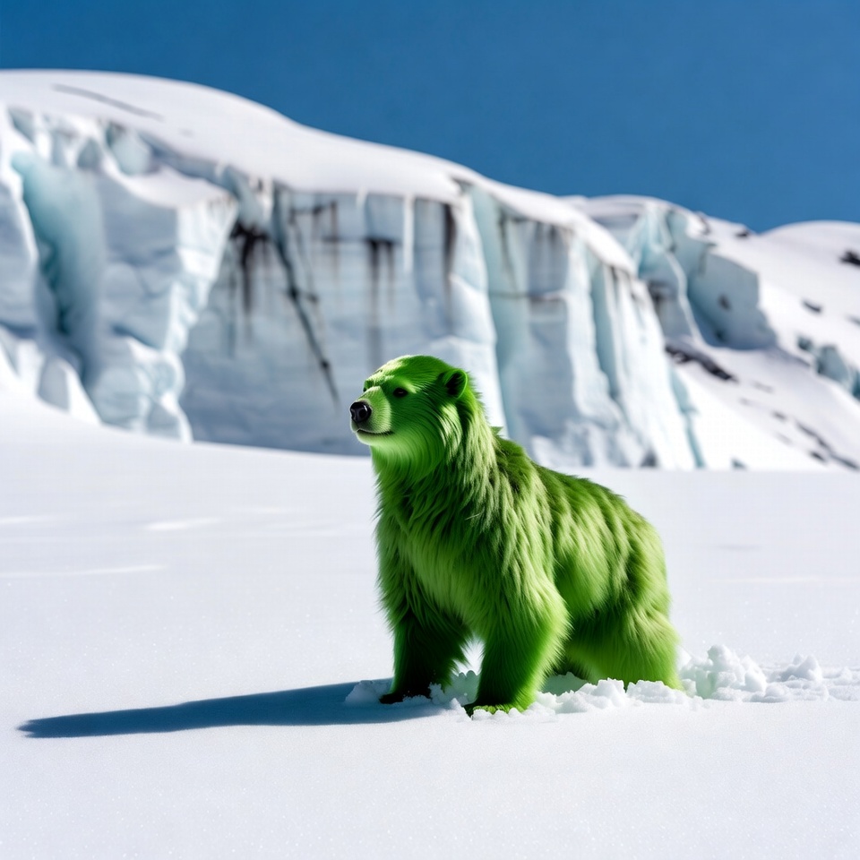 Green Bear Standing in Snowy Glacier Landscape Green Bear Standing in Snowy Glacier Landscape