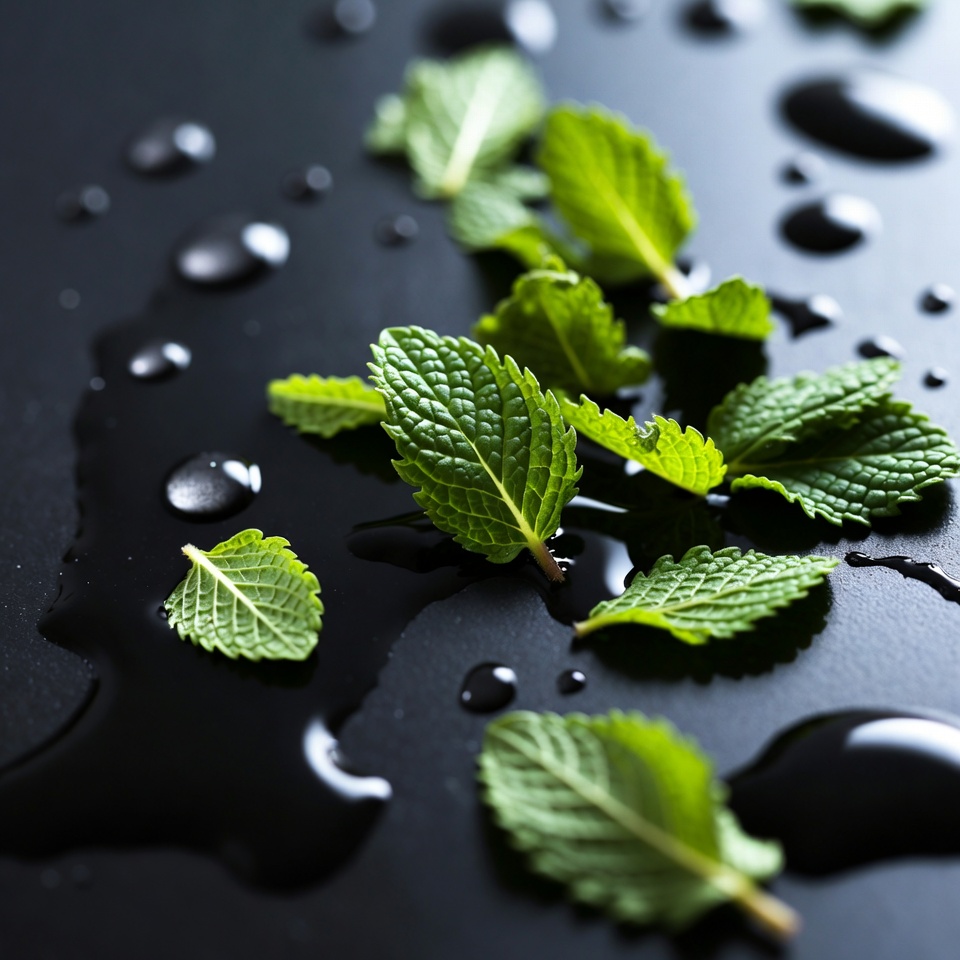 Fresh mint leaves with water droplets Fresh mint leaves with water droplets