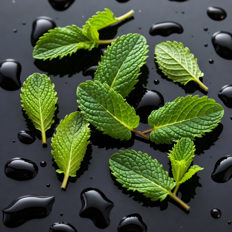 Fresh mint leaves on black background Fresh mint leaves on black background