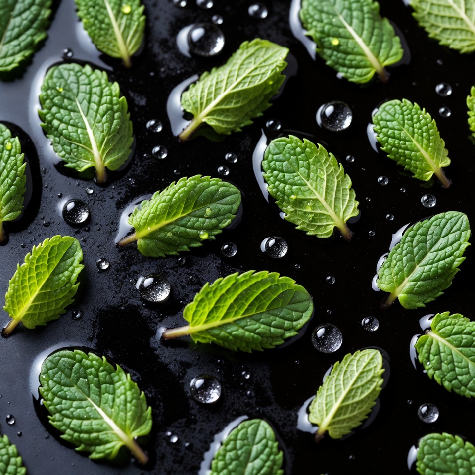 Fresh Mint Leaves with Water Droplets Fresh Mint Leaves with Water Droplets