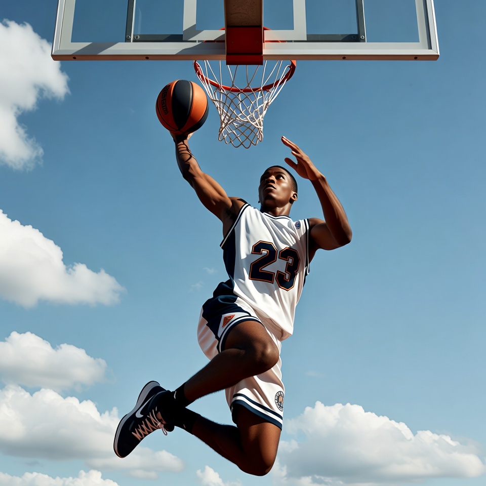African-American man dunking basketball African-American man dunking basketball