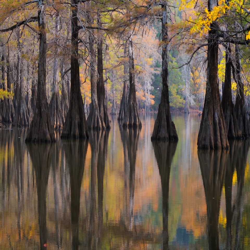 Bald Cypress Trees in Autumn Swamp Bald Cypress Trees in Autumn Swamp