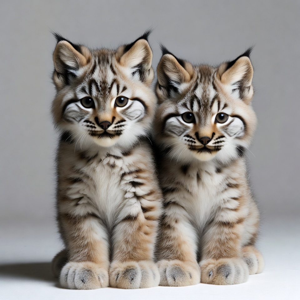 Two Cute Lynx Kittens Sitting Two Cute Lynx Kittens Sitting