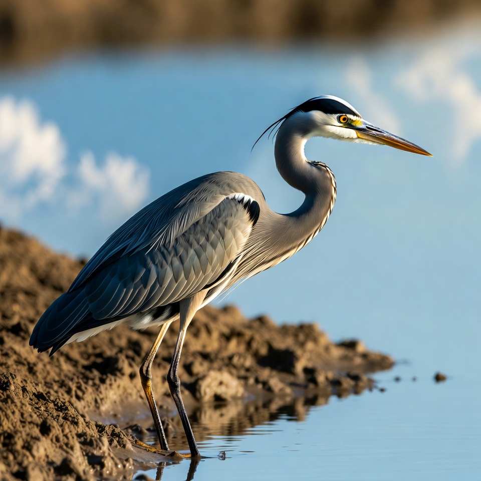 Great Blue Heron standing by water Great Blue Heron standing by water