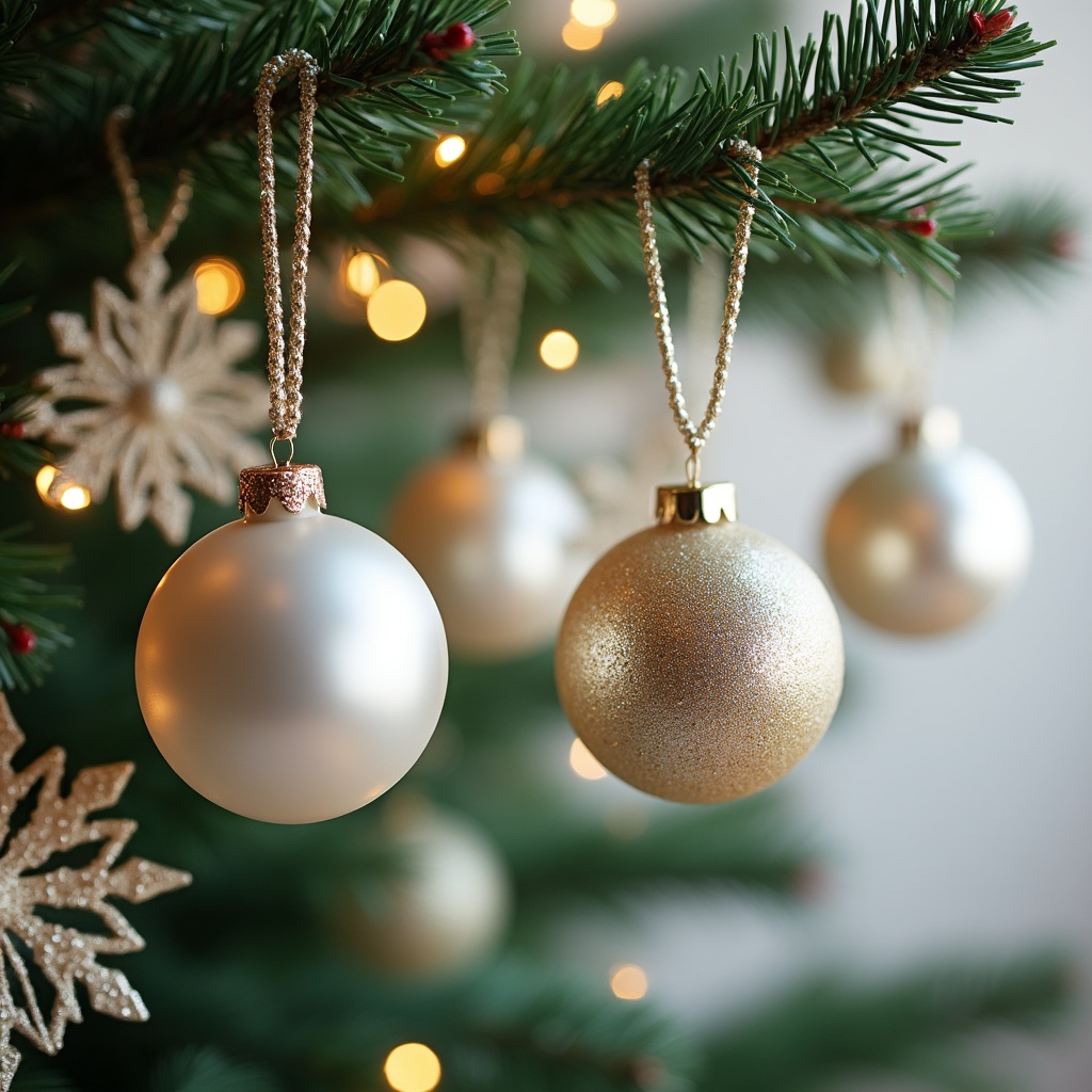 Christmas tree with white gold ornaments Christmas tree with white gold ornaments