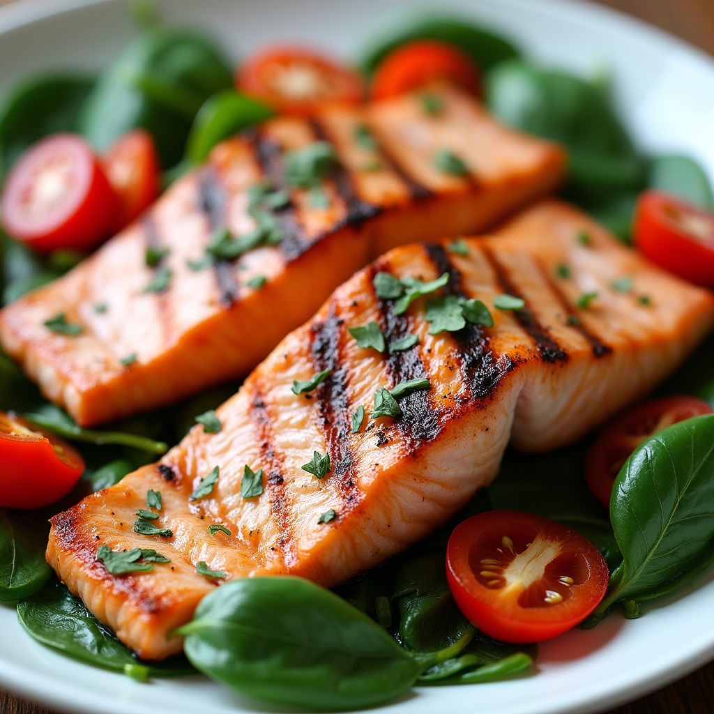 Grilled Salmon with Spinach and Tomatoes Grilled Salmon with Spinach and Tomatoes