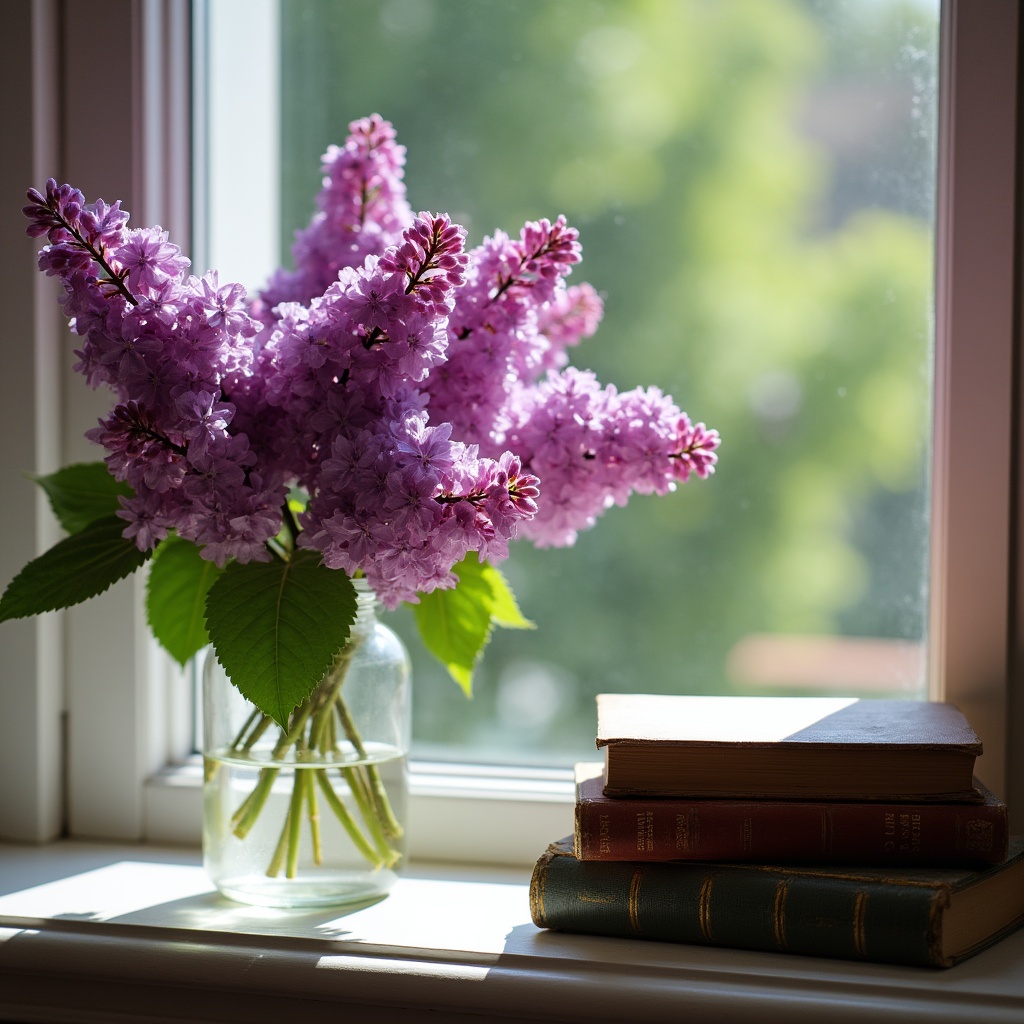 Lilac Flowers in Vase on Windowsill Lilac Flowers in Vase on Windowsill