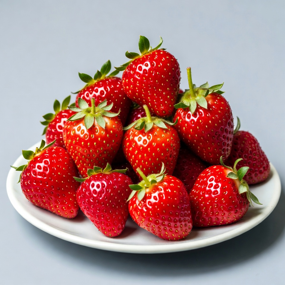 Fresh Strawberries on White Plate Fresh Strawberries on White Plate