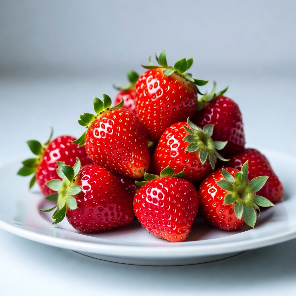 Fresh Strawberries on White Plate Fresh Strawberries on White Plate