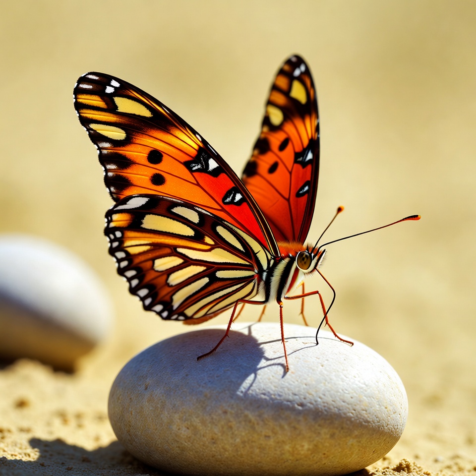 Orange Butterfly on White Rock Orange Butterfly on White Rock