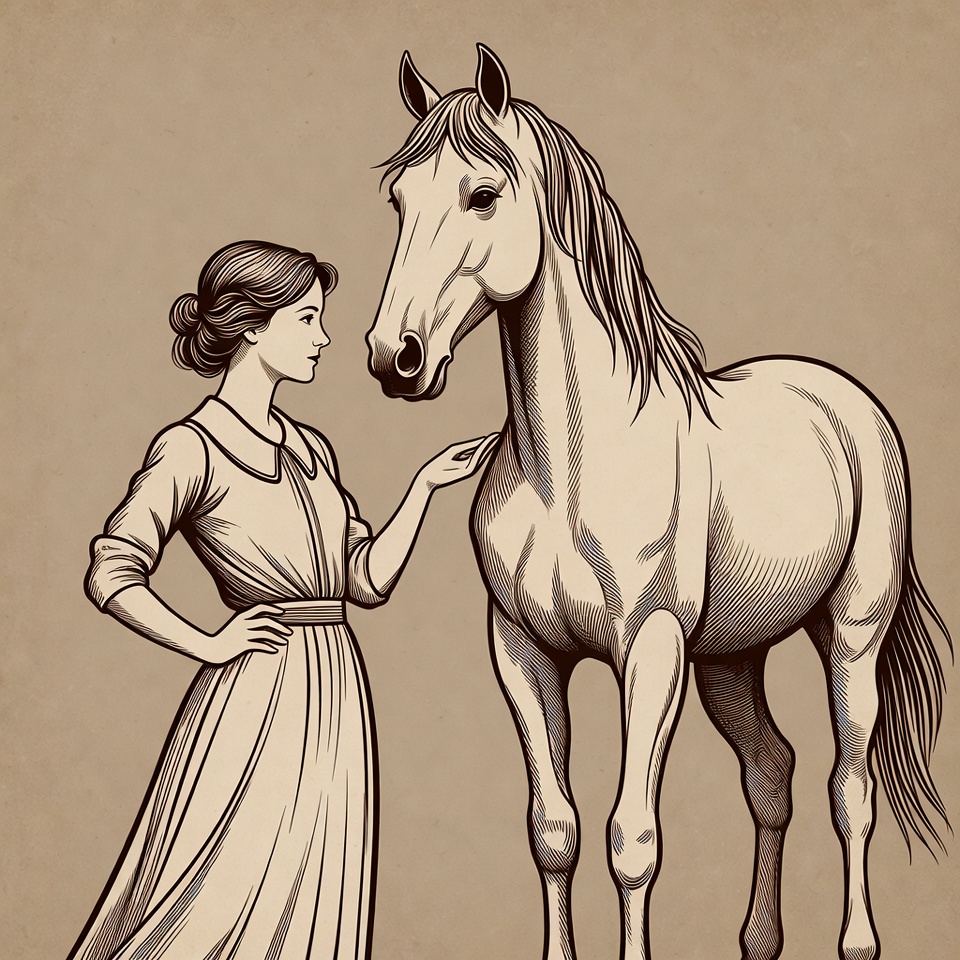 Woman petting horse illustration Woman petting horse illustration