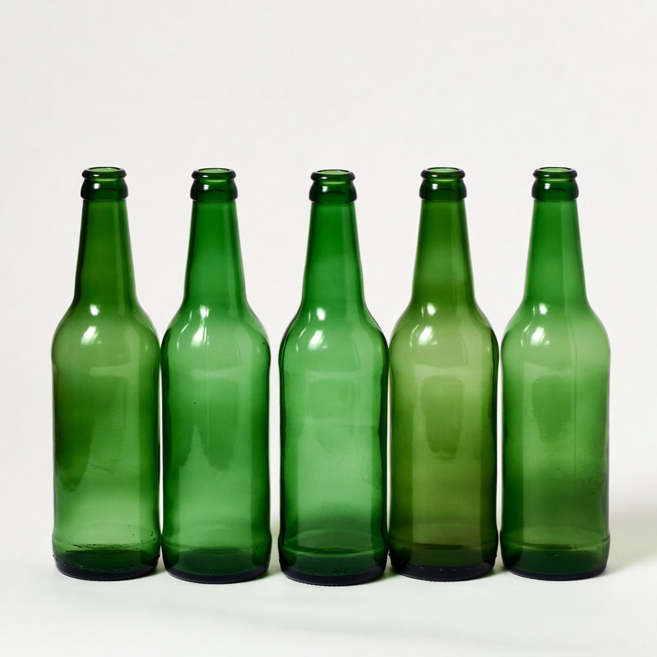 Five Green Glass Beer Bottles Five Green Glass Beer Bottles