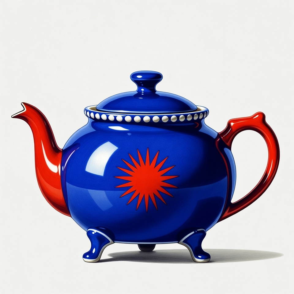 Blue Teapot with Red Spout and Star Blue Teapot with Red Spout and Star